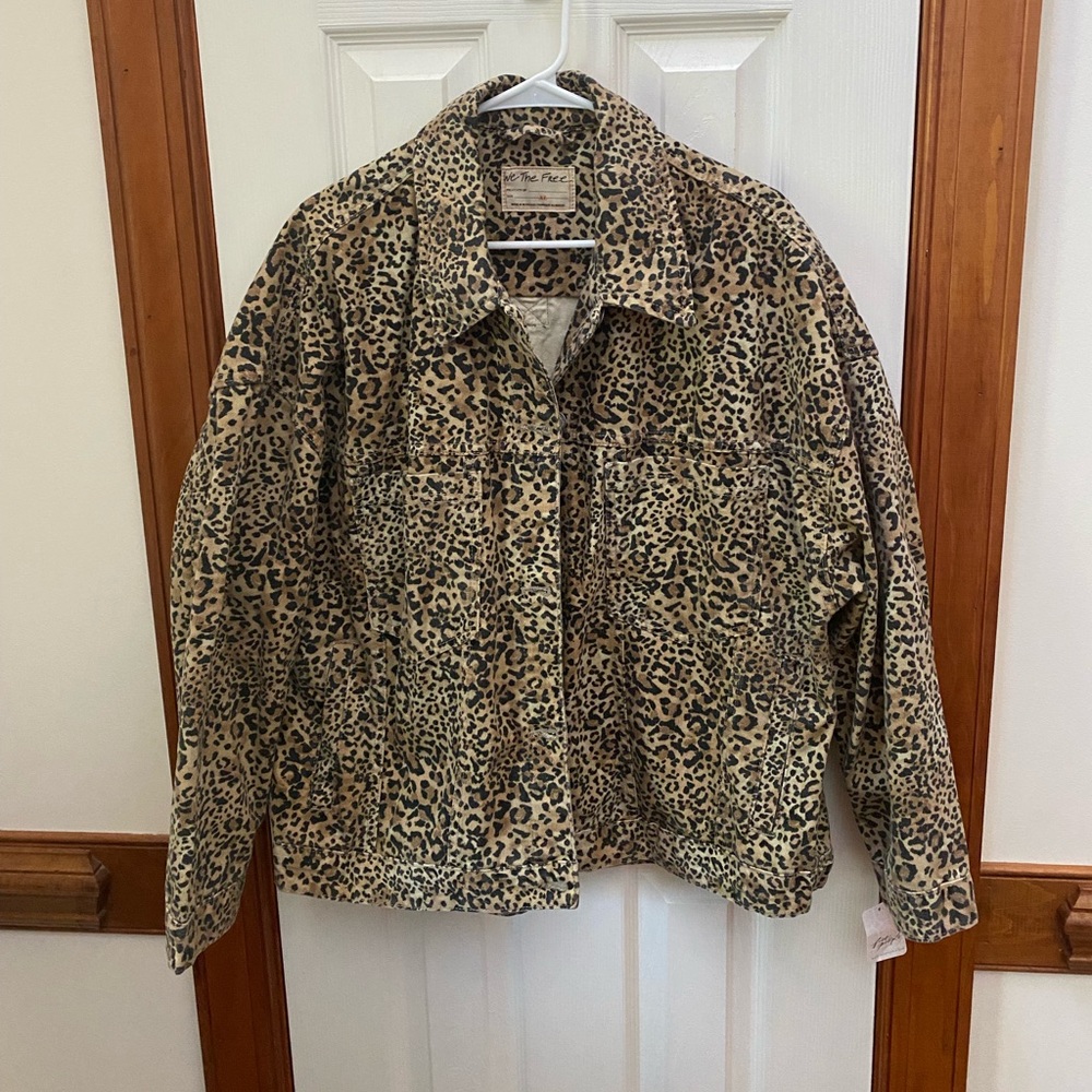 Free People NWT SZ XL CHEETAH JEAN JACKET (A1)